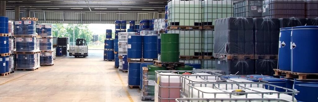 Various chemicals stored in a warehouse