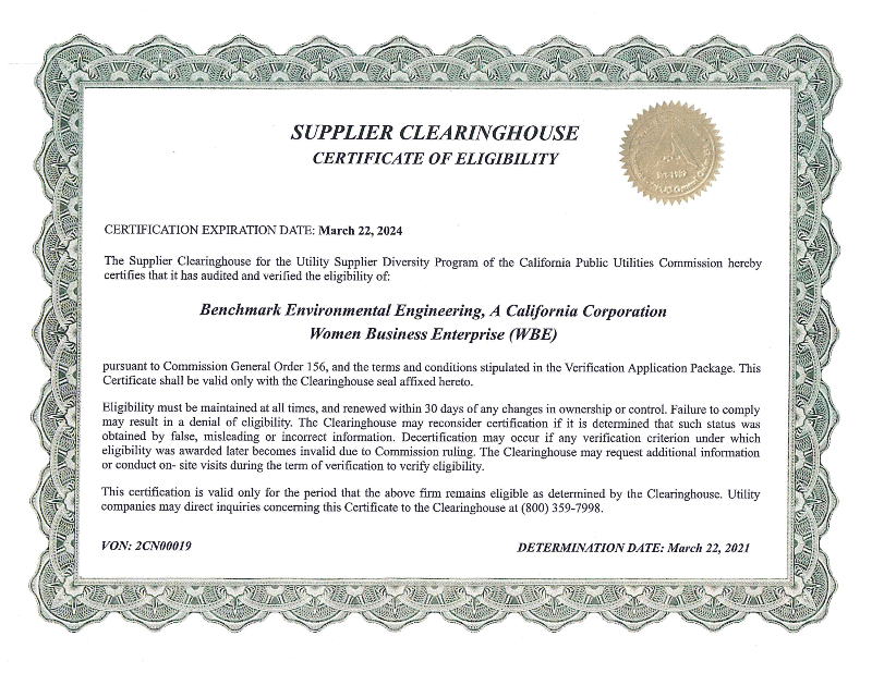Supplier Clearinghouse Certificate Of Eligibility