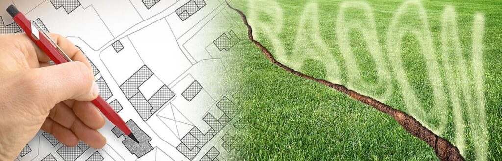 Graphic with earth fault and radon emerging from beneath surface