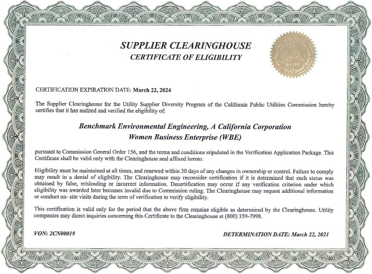 Certificate of Supplier Clearinghouse eligibility