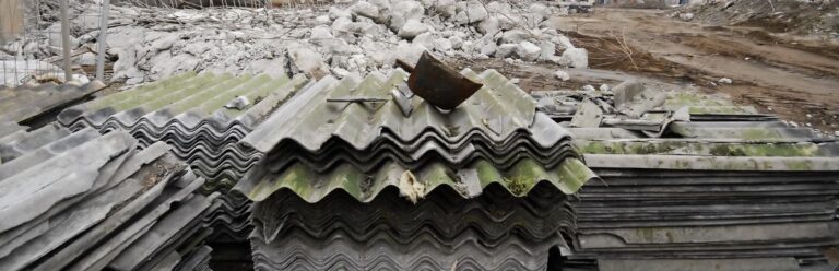 A stack of asbestos roofing material.