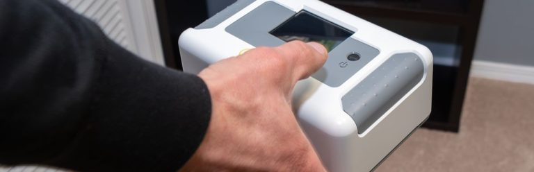 A radon testing monitor is used to sense unsafe levels.
